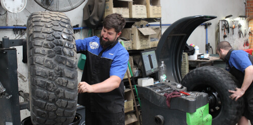 harry working on some new tyres for a customers car